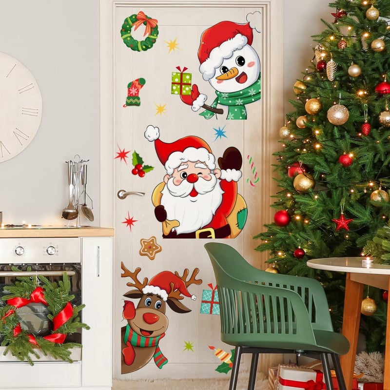 Demonwer Christmas Door Decals Santa Claus Snowman Reindeer Door Stickers Cute Christmas Decals for Xmas Winter Holiday Living Room Bedroom Decorations - Image 4